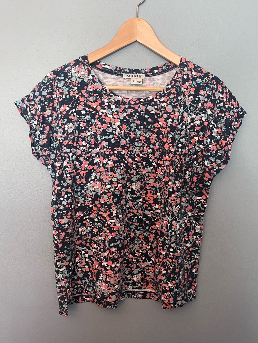 Orvis Navy Floral Cap Sleeve Tee